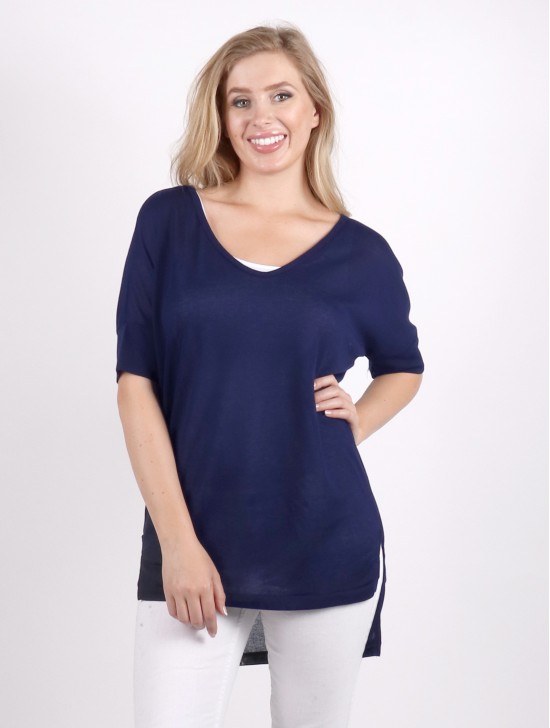 Breathable V Neck High-Low Short Sleeved Loose Top